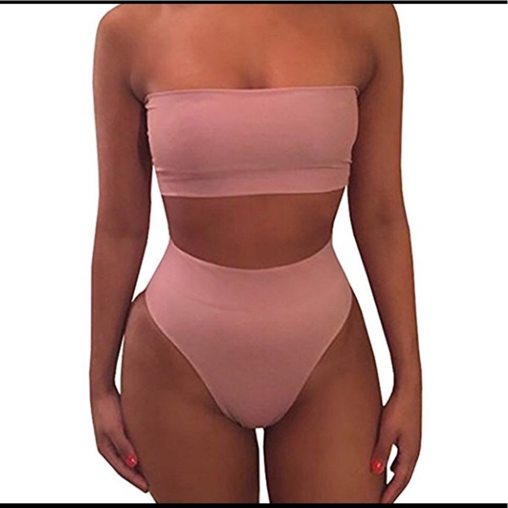Tube Bandeau Top High Waist Bikini Set Swimsuit